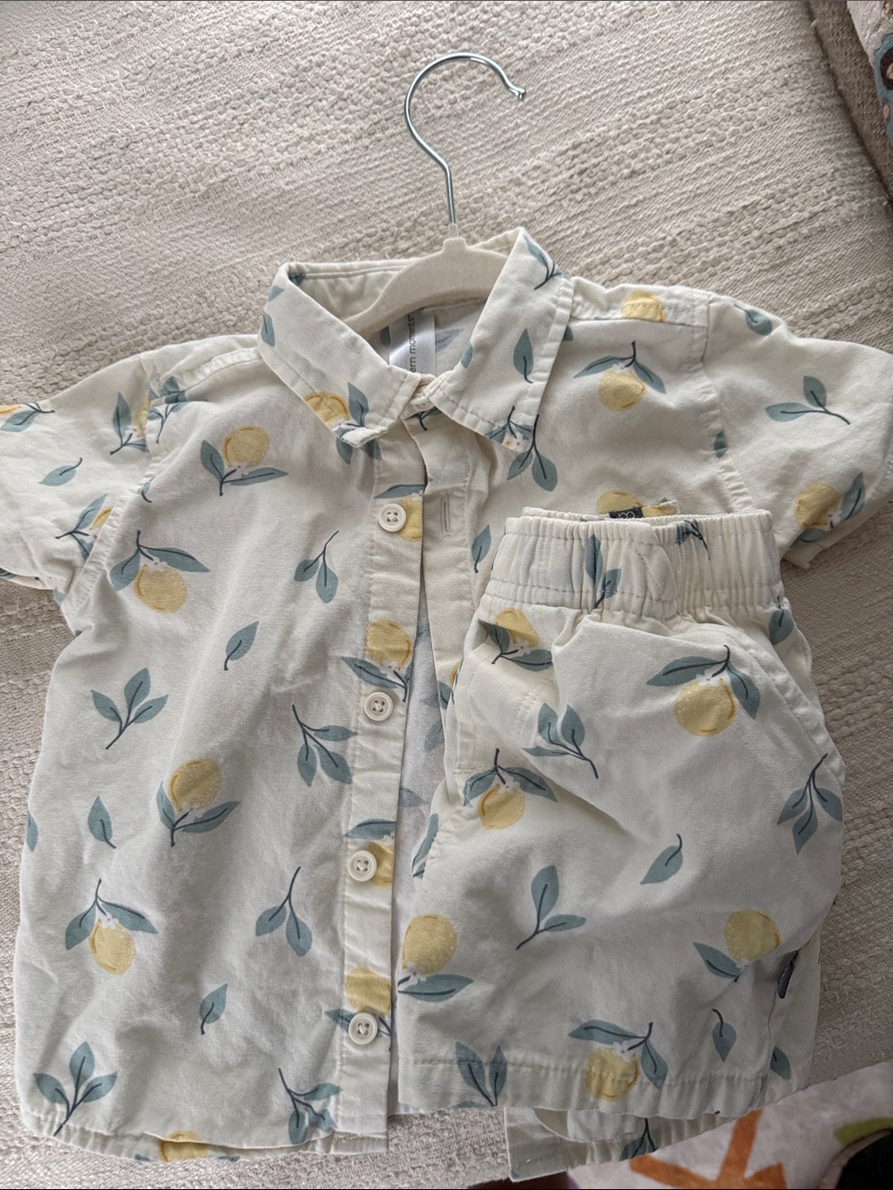 Cream Lemon-Print Button Down Shirt & Shorts Set